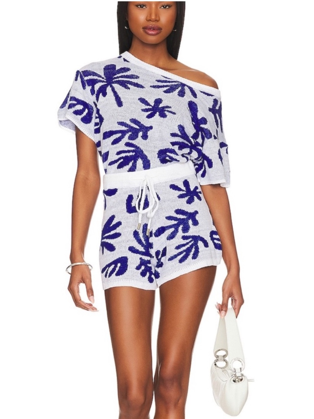 MinkPink Ithica Blue and White Knit Shorts Set Size XS